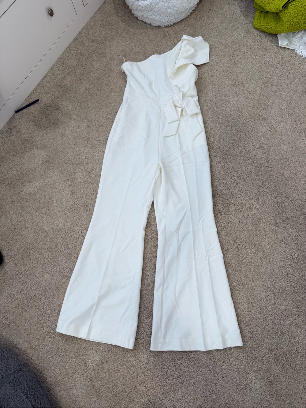 One-Shoulder White Wide-Leg Jumpsuit with Side Tie